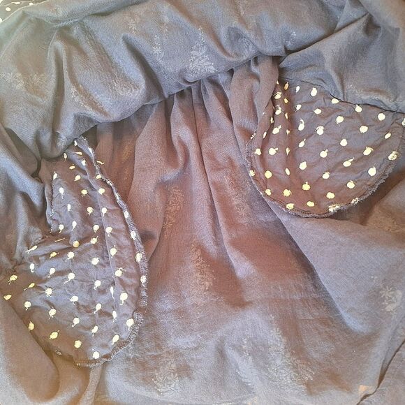 TALISMAN Gaia Dress Navy Blue 100% Cotton Lined Pockets Tie Back Embroidery L - Picture 12 of 16